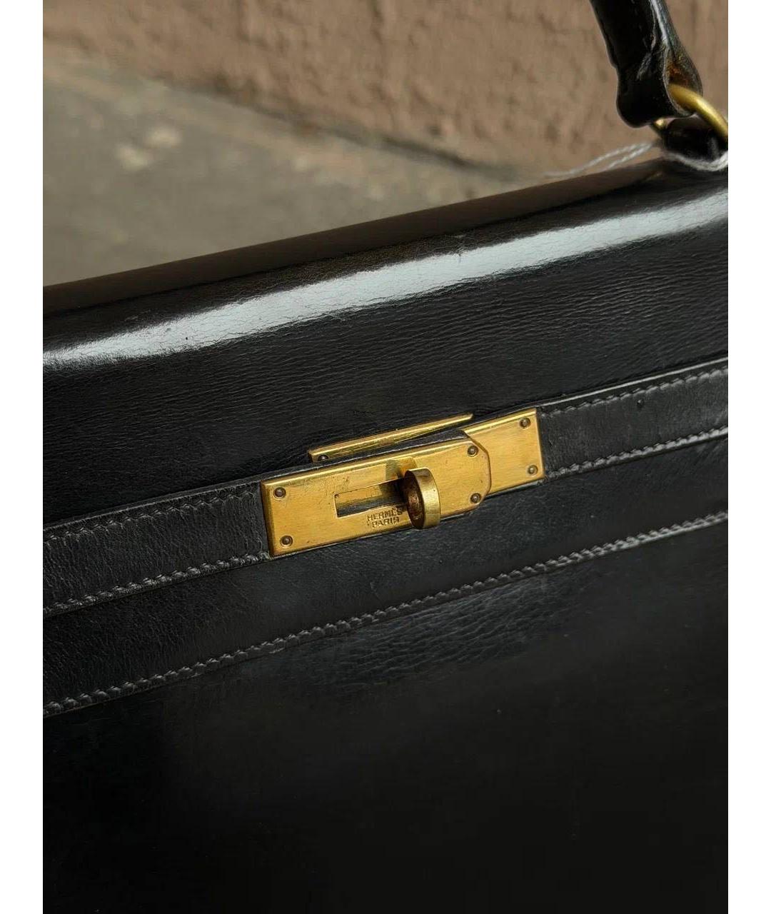 HERMES Черная кожаная сумка с короткими ручками, фото 4