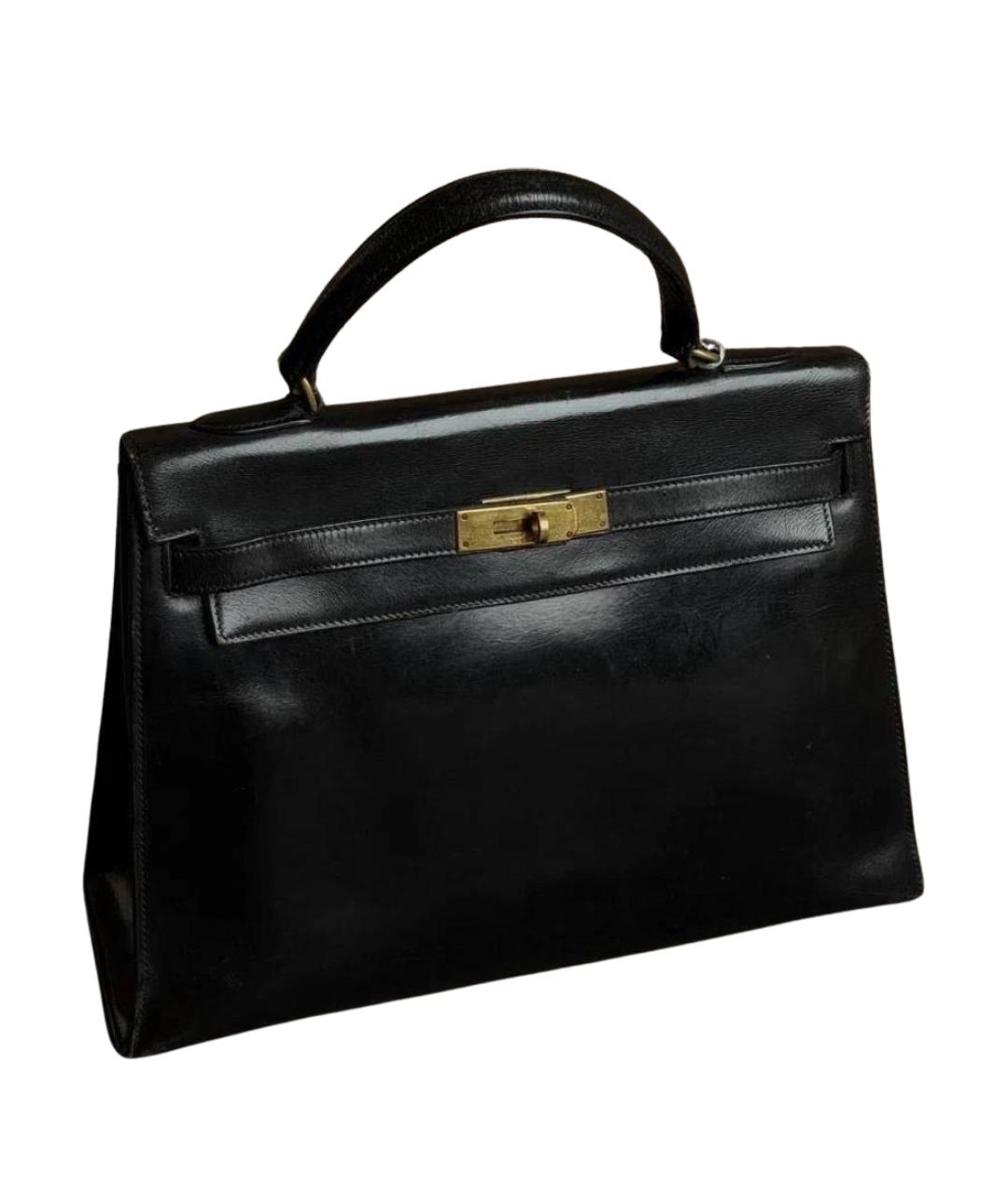 HERMES Черная кожаная сумка с короткими ручками, фото 1