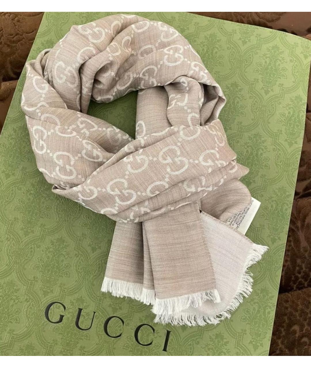 GUCCI Бежевый шерстяной шарф, фото 4
