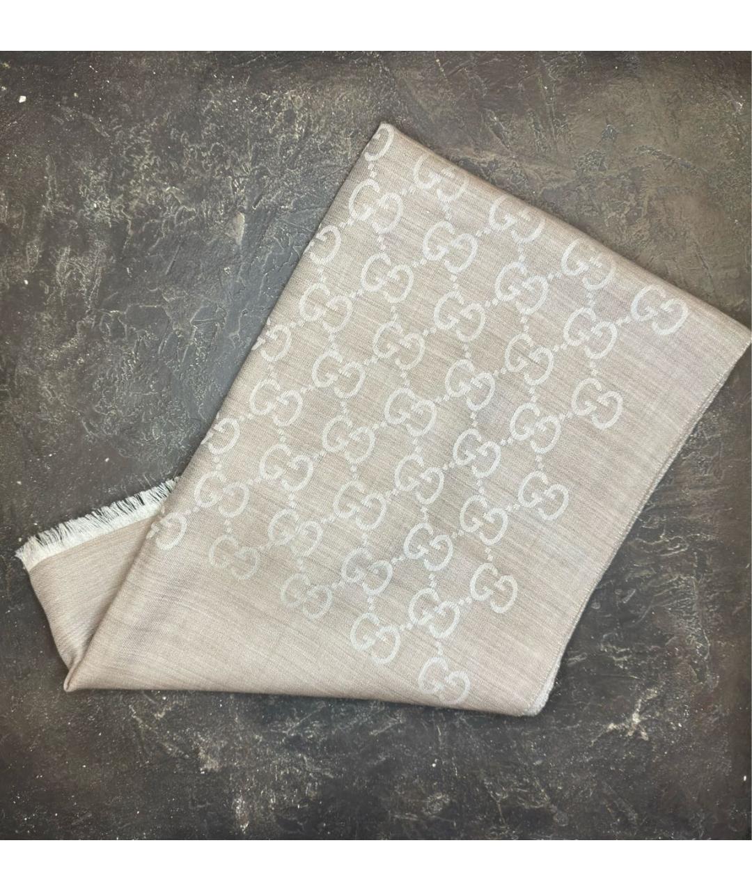GUCCI Бежевый шерстяной шарф, фото 2