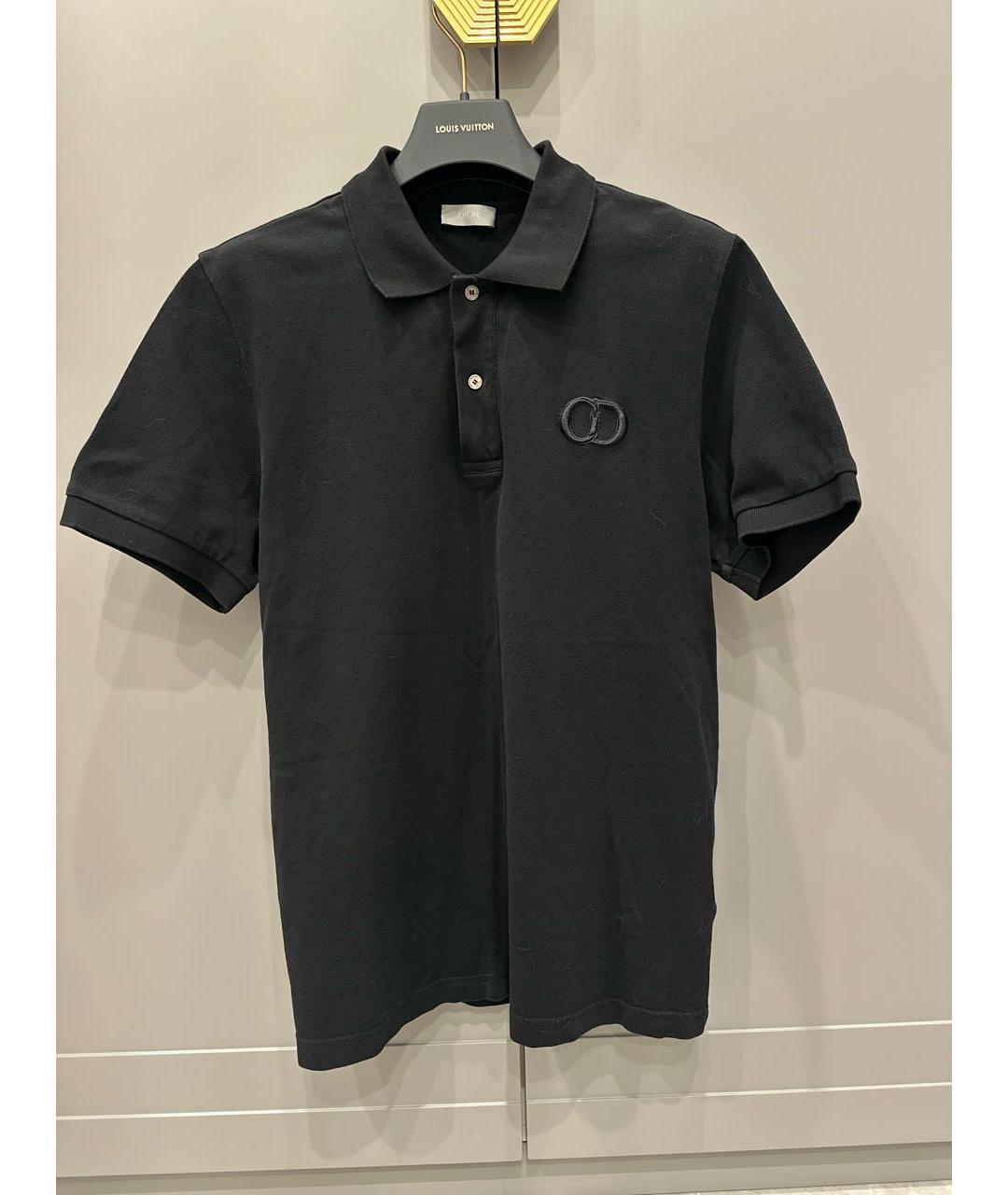 CHRISTIAN DIOR Черное хлопковое поло с коротким рукавом, фото 2