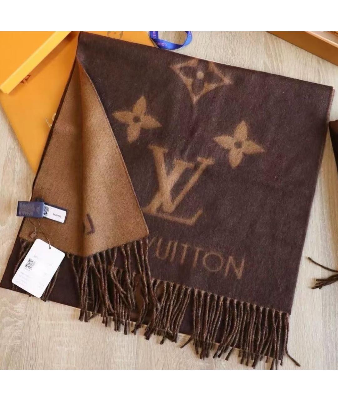 LOUIS VUITTON Коричневый кашемировый шарф, фото 6