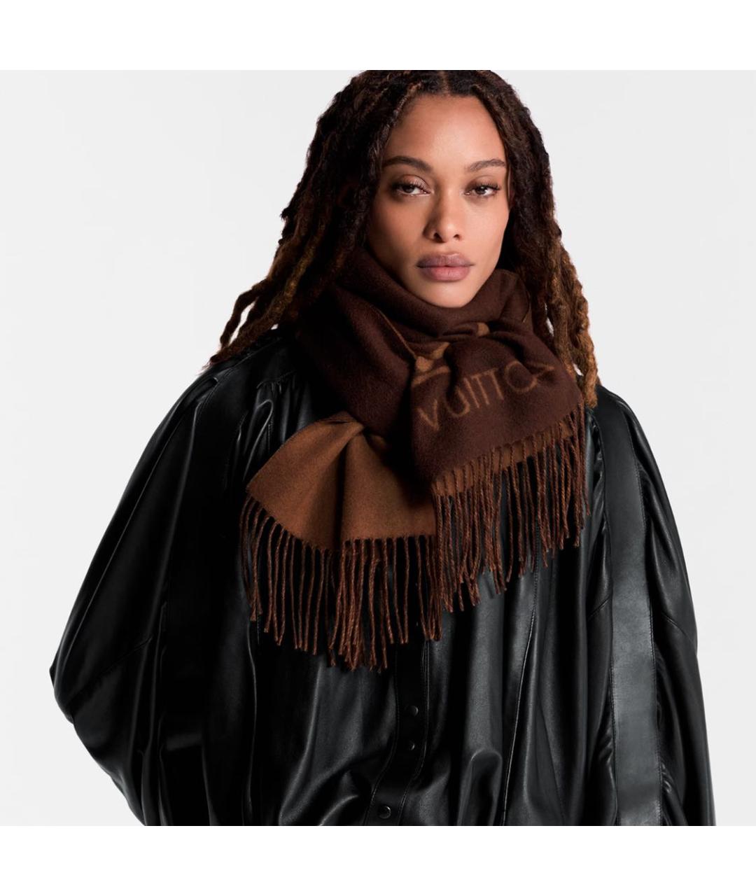 LOUIS VUITTON Коричневый кашемировый шарф, фото 5