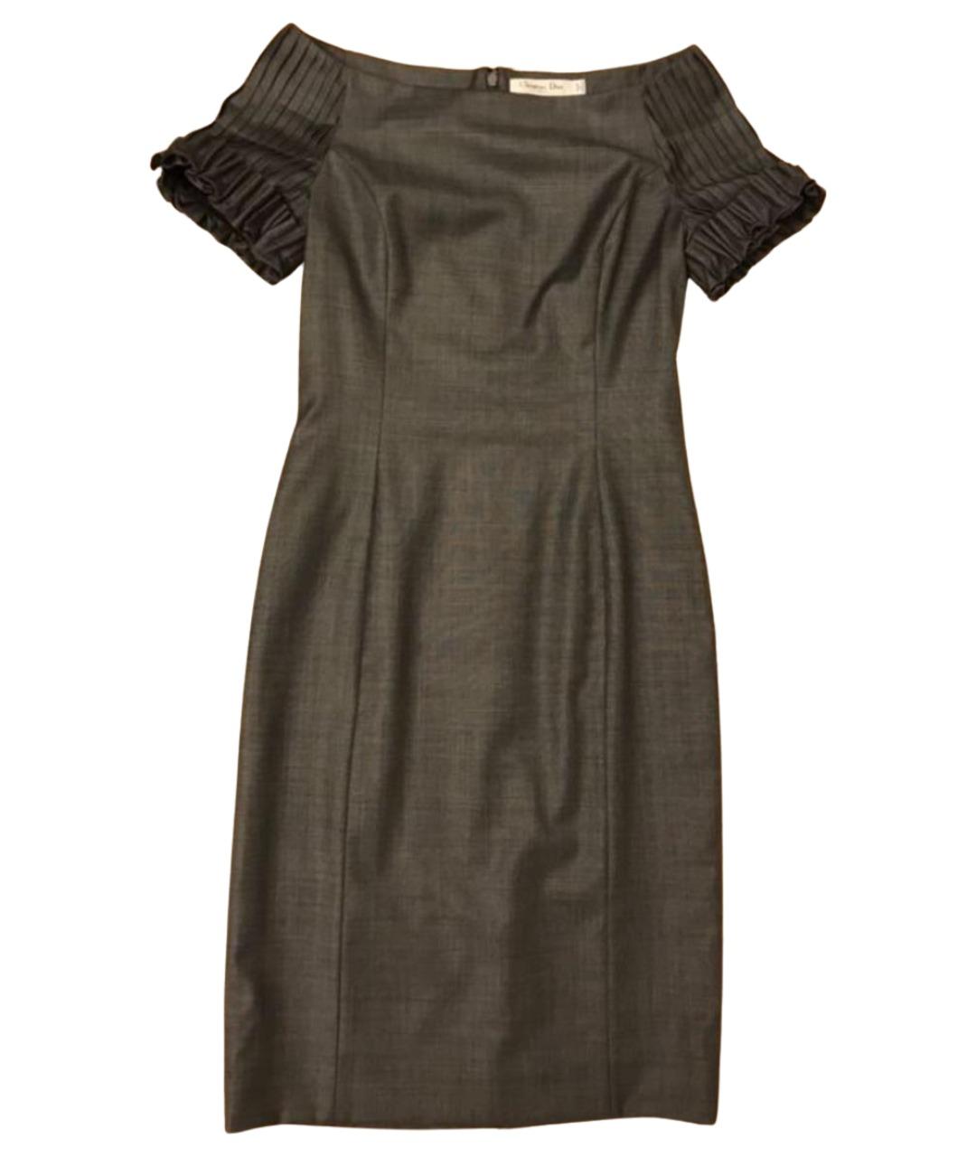 CHRISTIAN DIOR Серое шерстяное коктейльное платье, фото 1