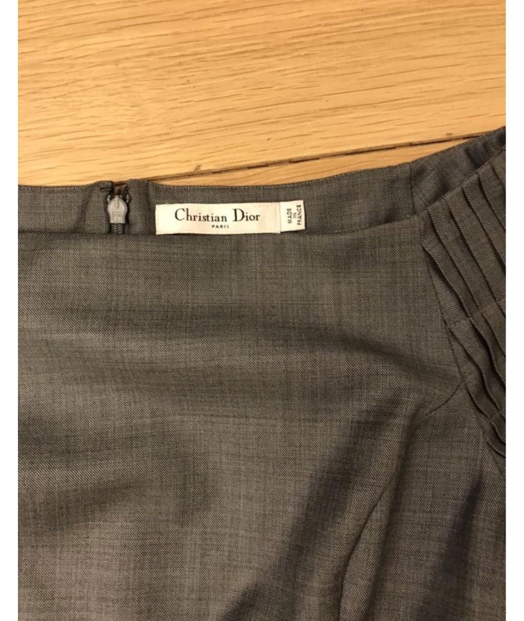 CHRISTIAN DIOR Серое шерстяное коктейльное платье, фото 2