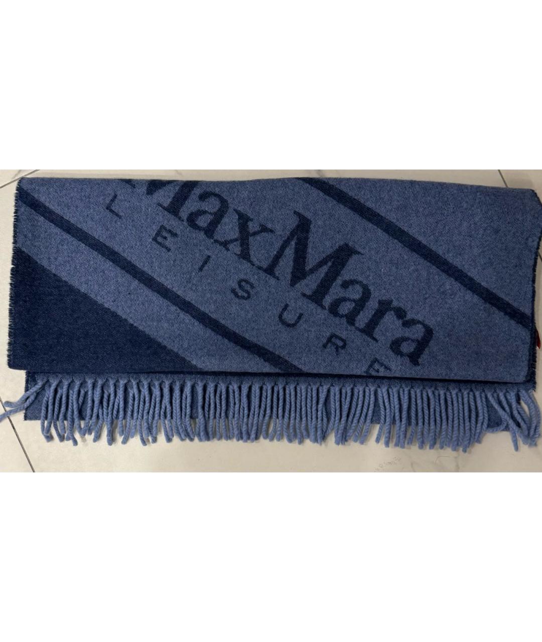 MAX MARA Синий шерстяной шарф, фото 8