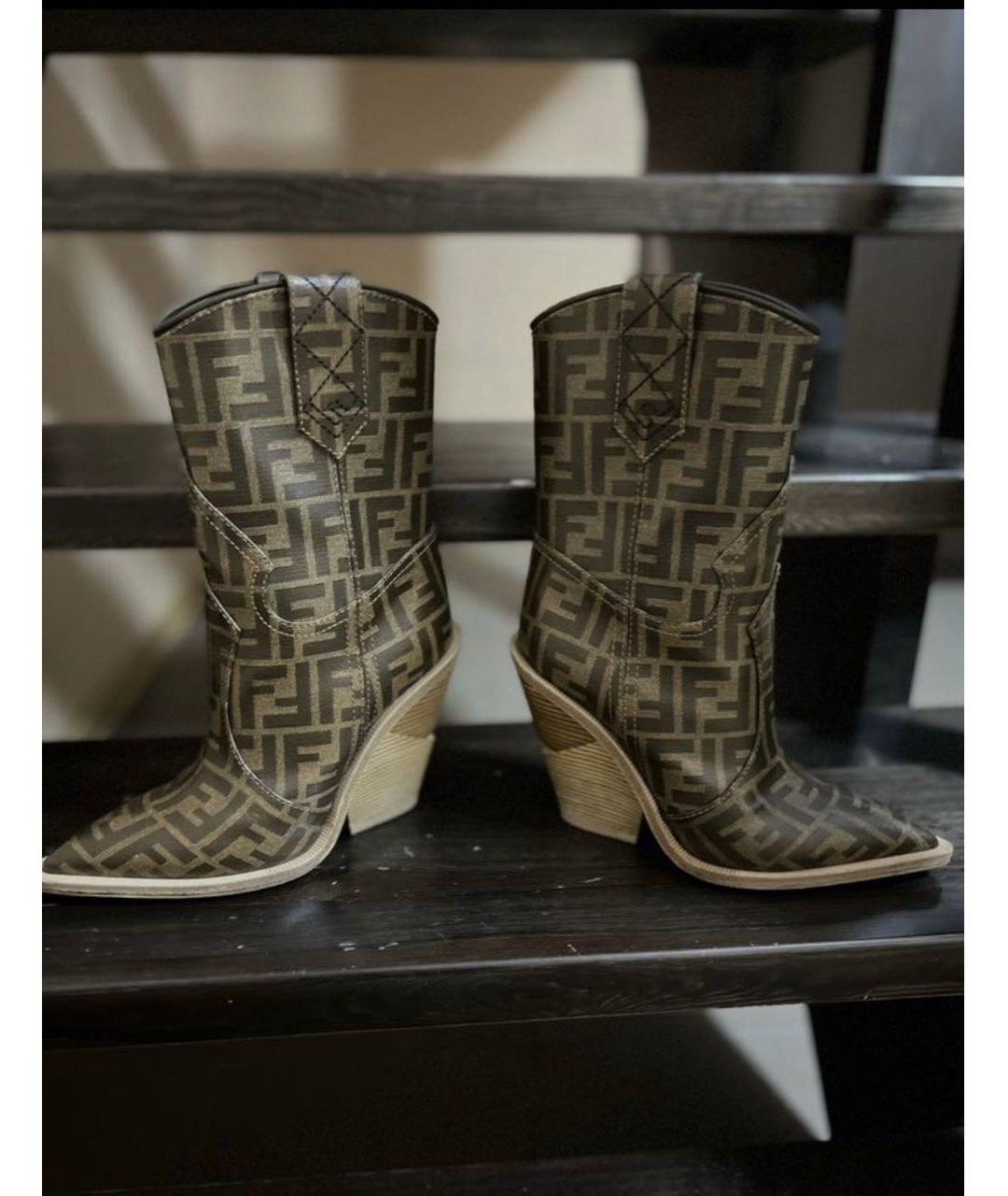 FENDI Коричневые кожаные полусапоги, фото 2