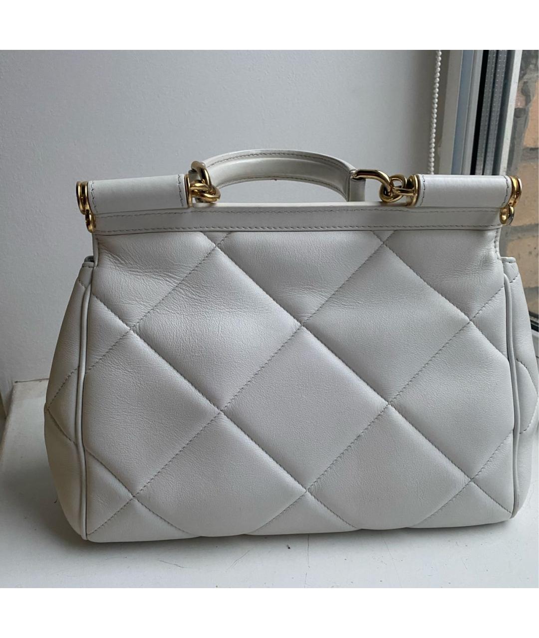 DOLCE&GABBANA Белая кожаная сумка с короткими ручками, фото 3