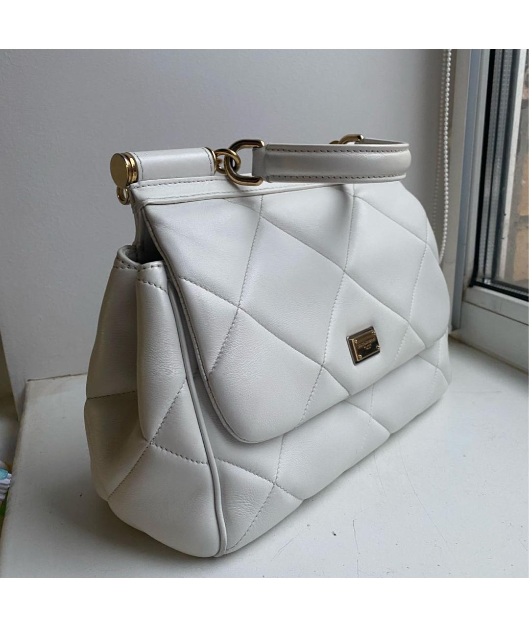 DOLCE&GABBANA Белая кожаная сумка с короткими ручками, фото 2
