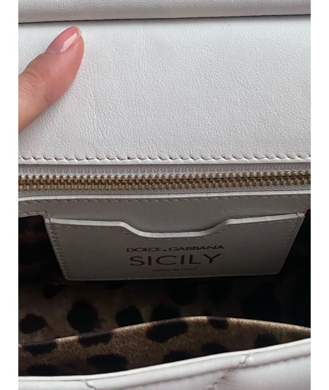 DOLCE&GABBANA Белая кожаная сумка с короткими ручками, фото 6