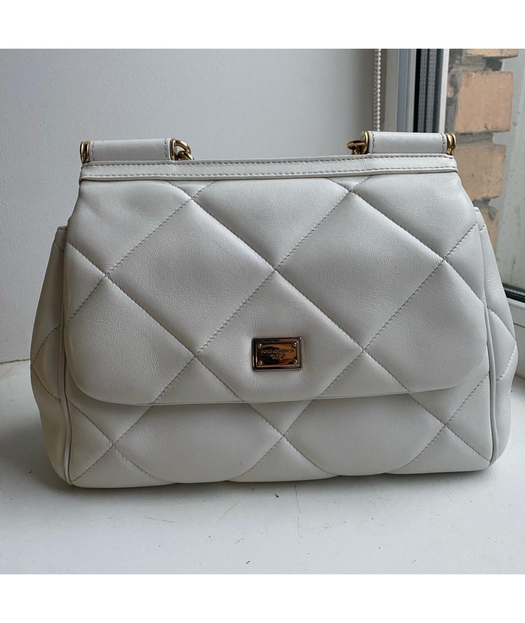 DOLCE&GABBANA Белая кожаная сумка с короткими ручками, фото 7