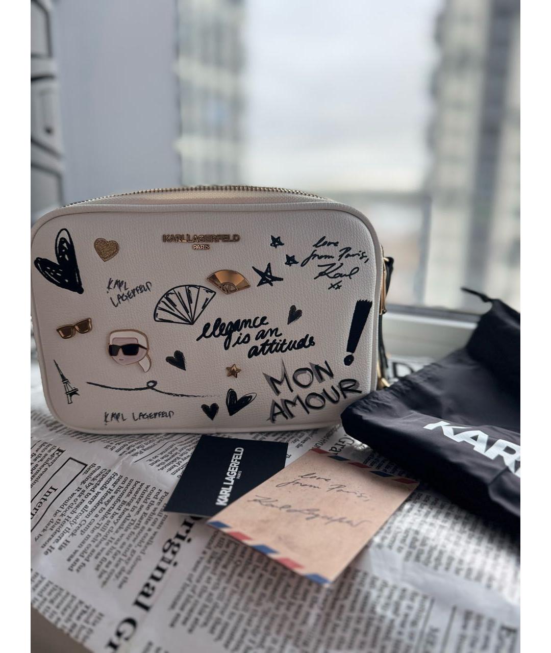 KARL LAGERFELD Белая кожаная сумка через плечо, фото 5