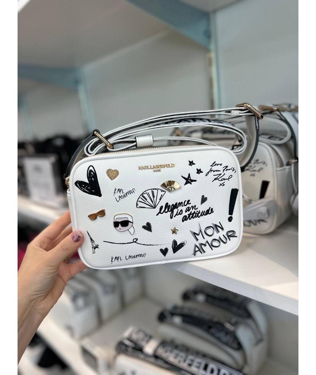 KARL LAGERFELD Белая кожаная сумка через плечо, фото 8