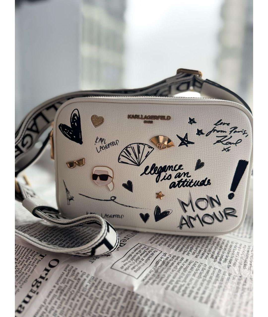 KARL LAGERFELD Белая кожаная сумка через плечо, фото 6