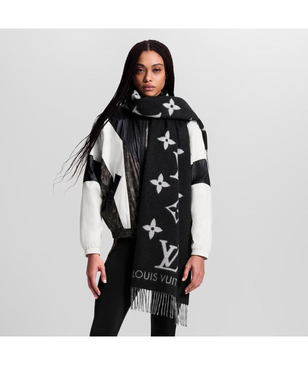 LOUIS VUITTON Черный кашемировый шарф, фото 5
