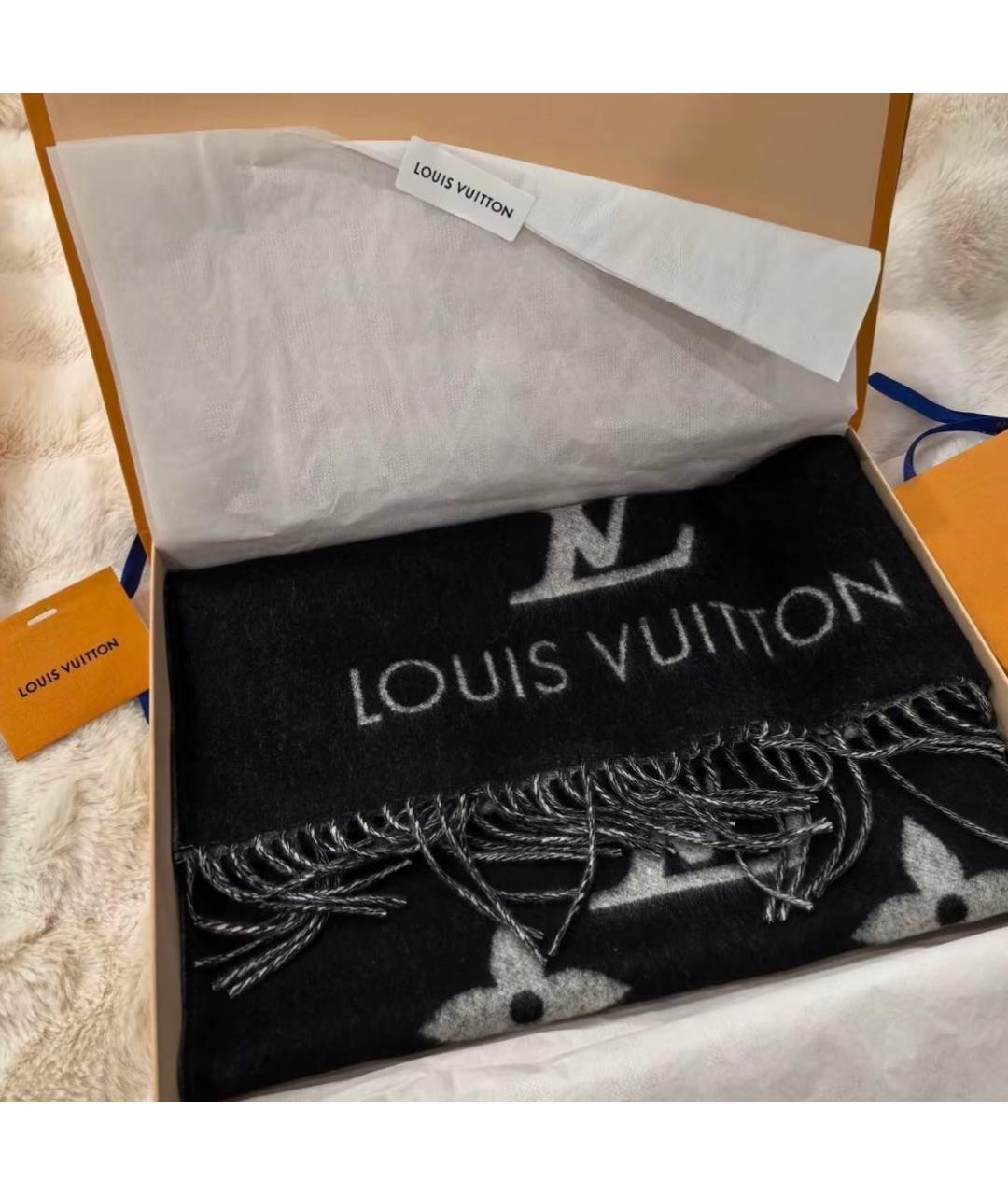 LOUIS VUITTON Черный кашемировый шарф, фото 6
