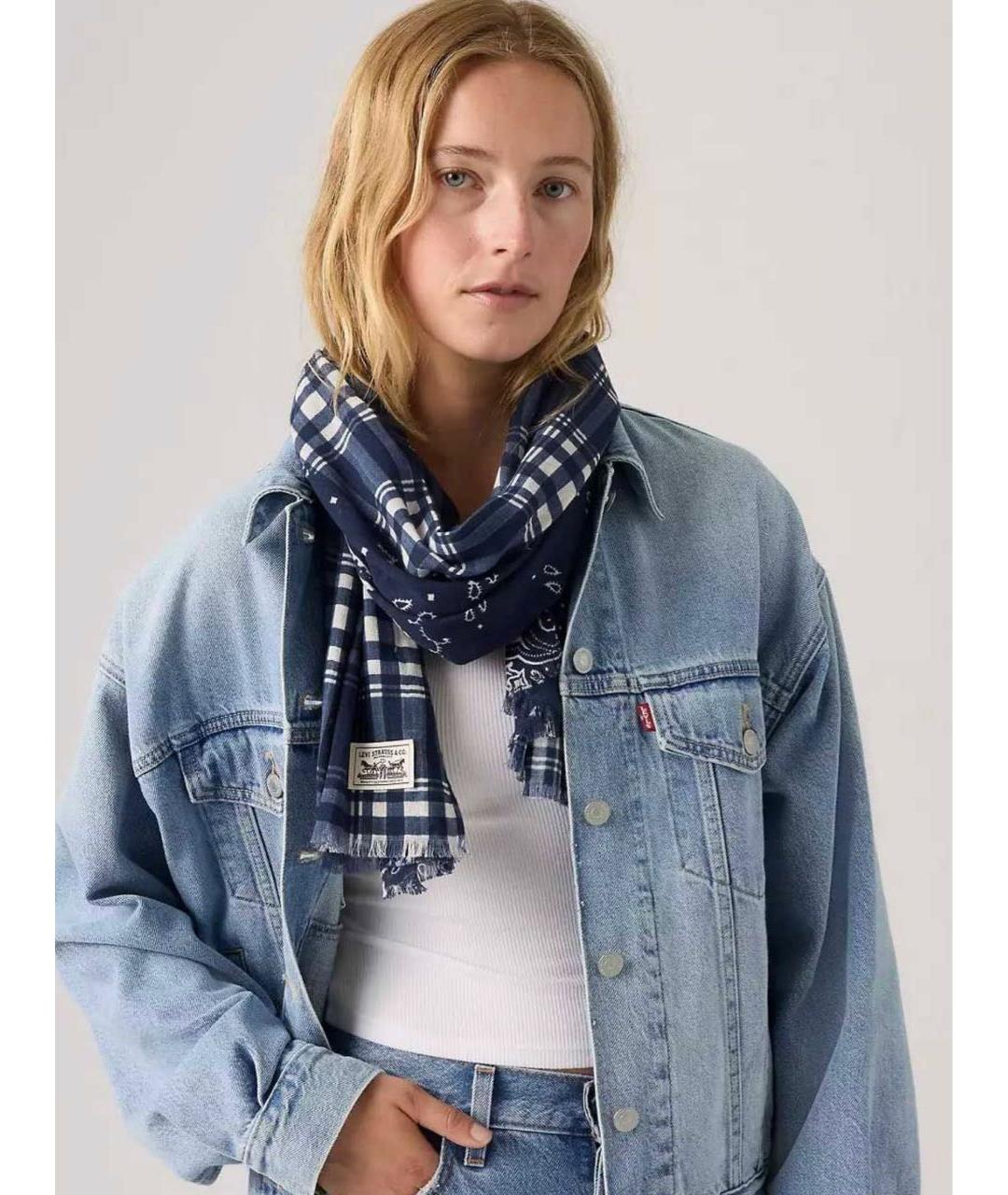 LEVI'S Темно-синий хлопковый шарф, фото 5
