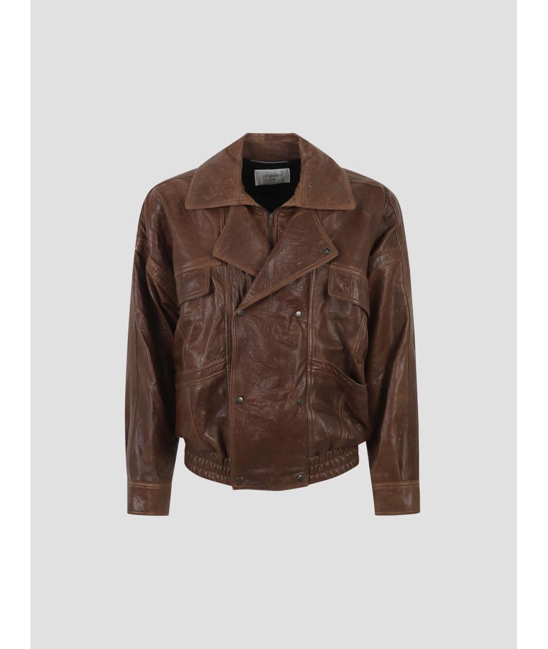 SAINT LAURENT Коричневая кожаная куртка, фото 4