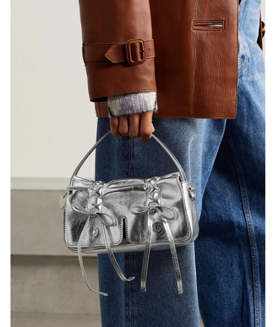 ACNE STUDIOS Серебряная кожаная сумка через плечо, фото 3