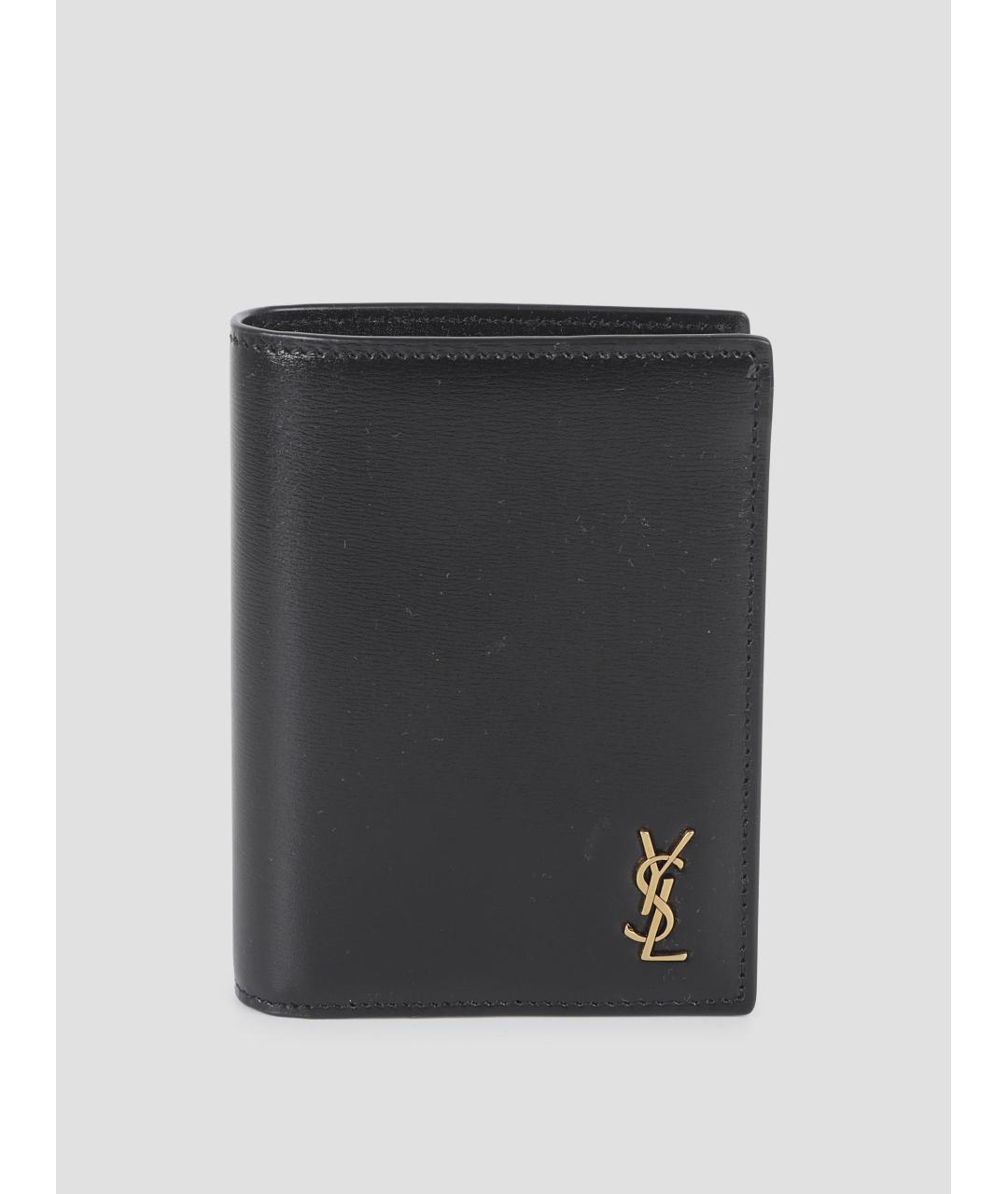 SAINT LAURENT Черный кожаный кошелек, фото 4