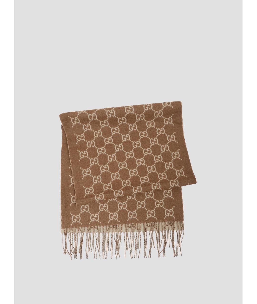 GUCCI Коричневый шерстяной шарф, фото 2