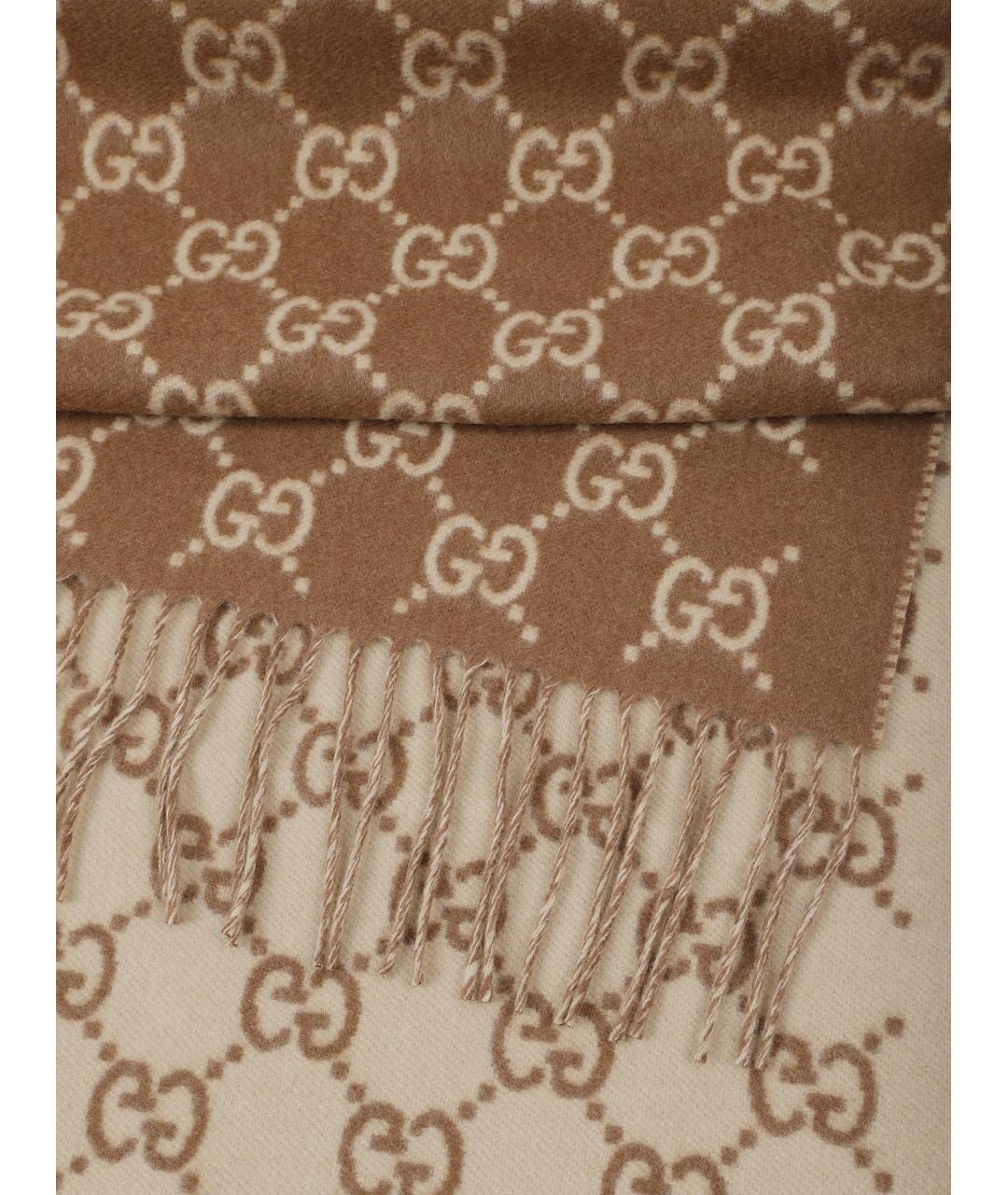 GUCCI Коричневый шерстяной шарф, фото 3