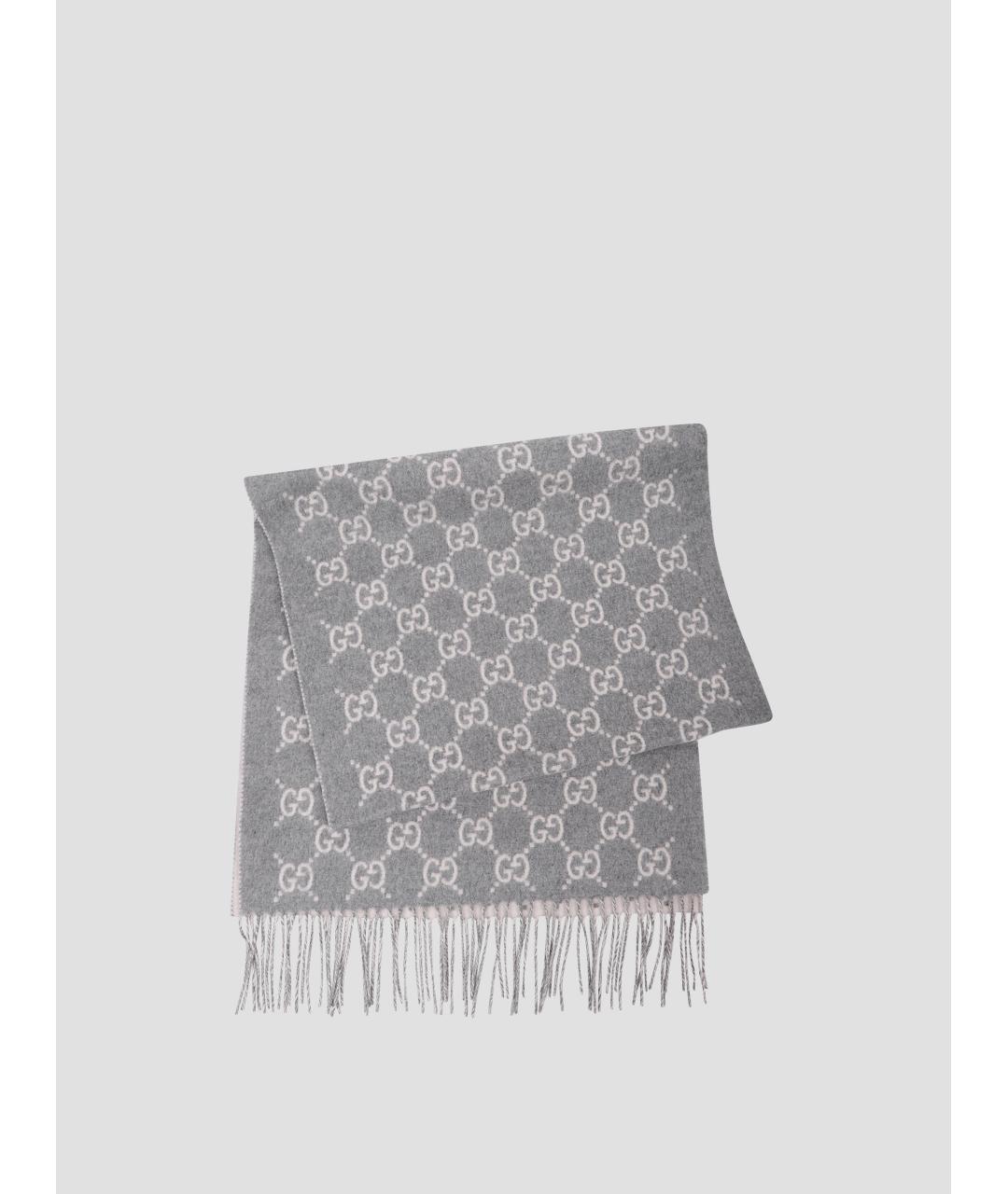 GUCCI Серый шерстяной шарф, фото 2