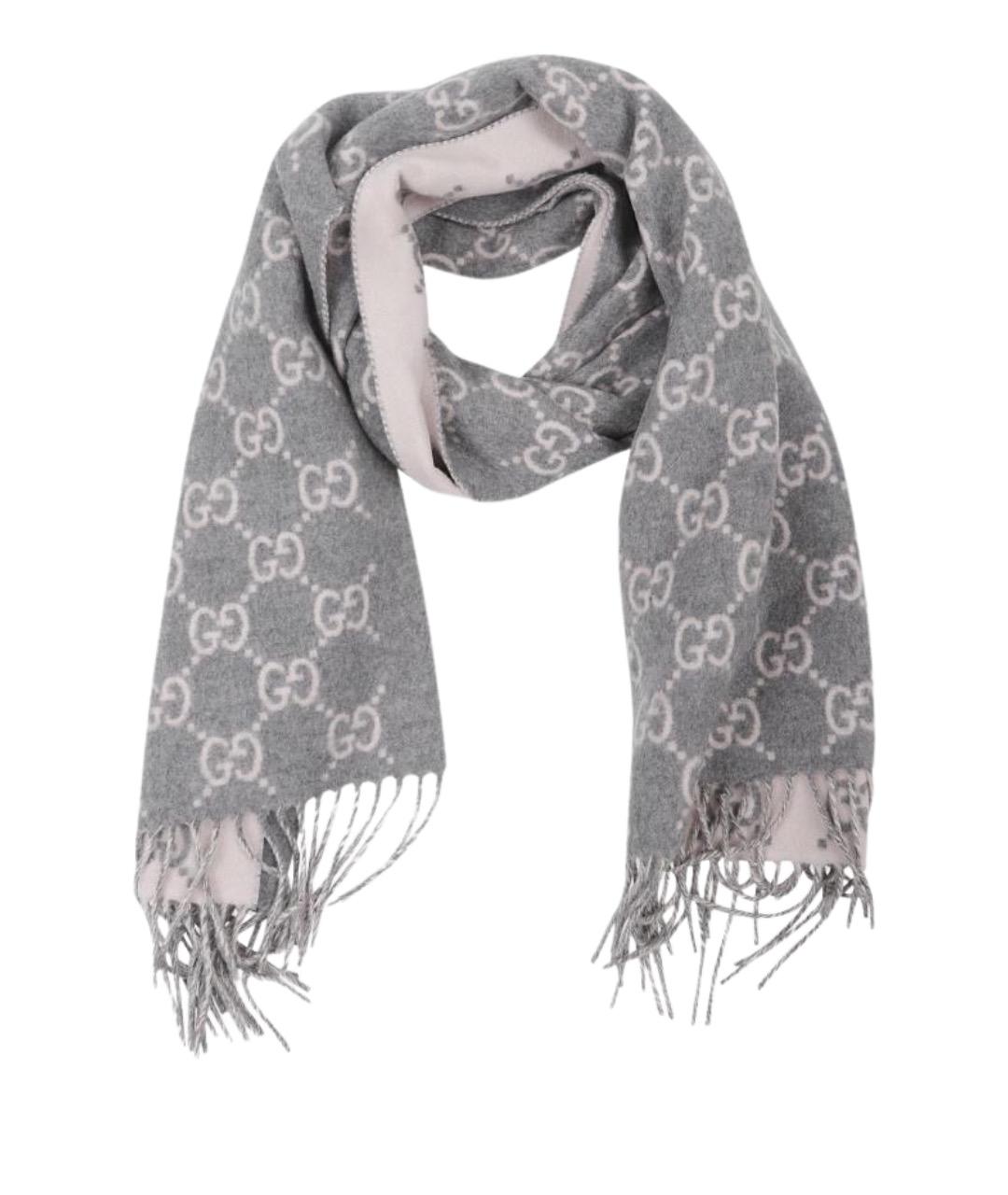 GUCCI Серый шерстяной шарф, фото 1