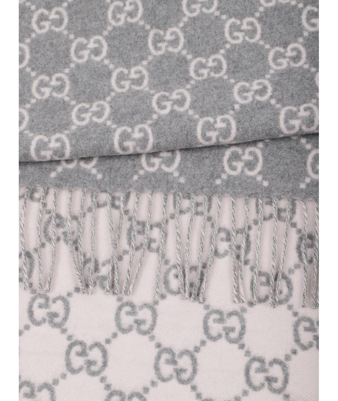 GUCCI Серый шерстяной шарф, фото 3