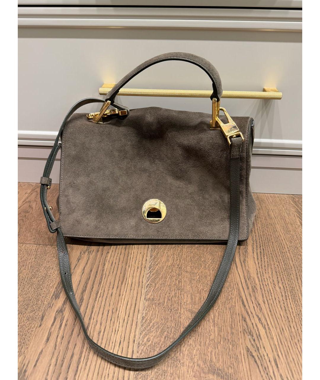 COCCINELLE Хаки замшевая сумка с короткими ручками, фото 6
