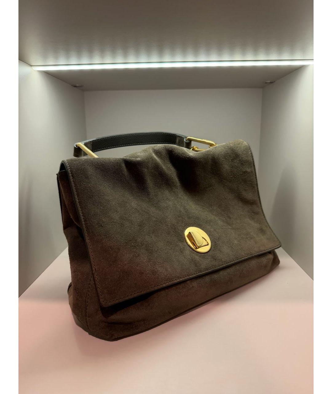 COCCINELLE Хаки замшевая сумка с короткими ручками, фото 2