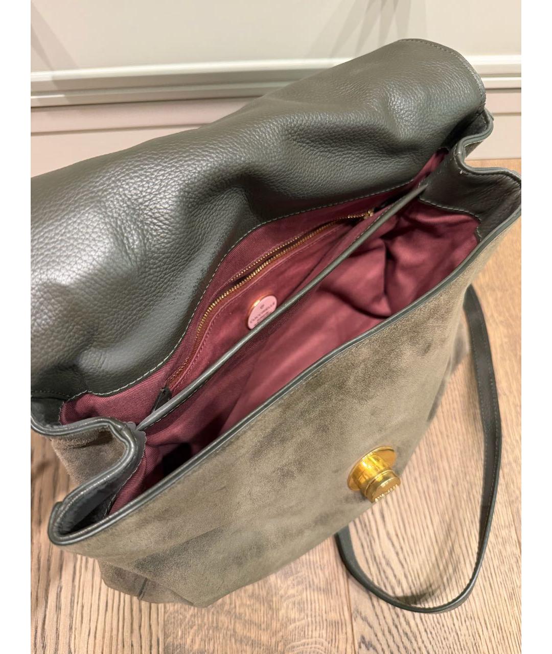 COCCINELLE Хаки замшевая сумка с короткими ручками, фото 4