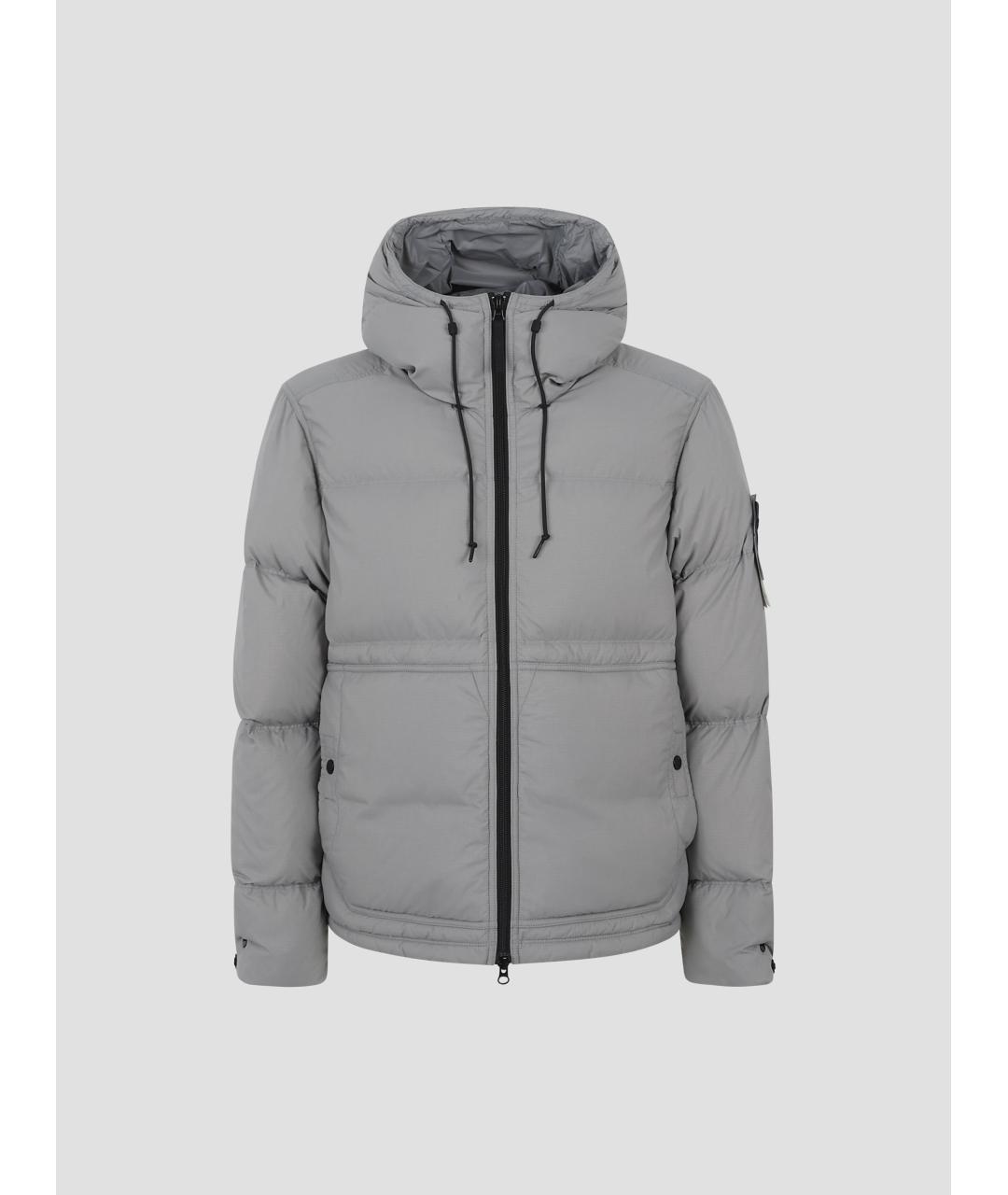 STONE ISLAND Серый полиэстеровый пуховик, фото 4