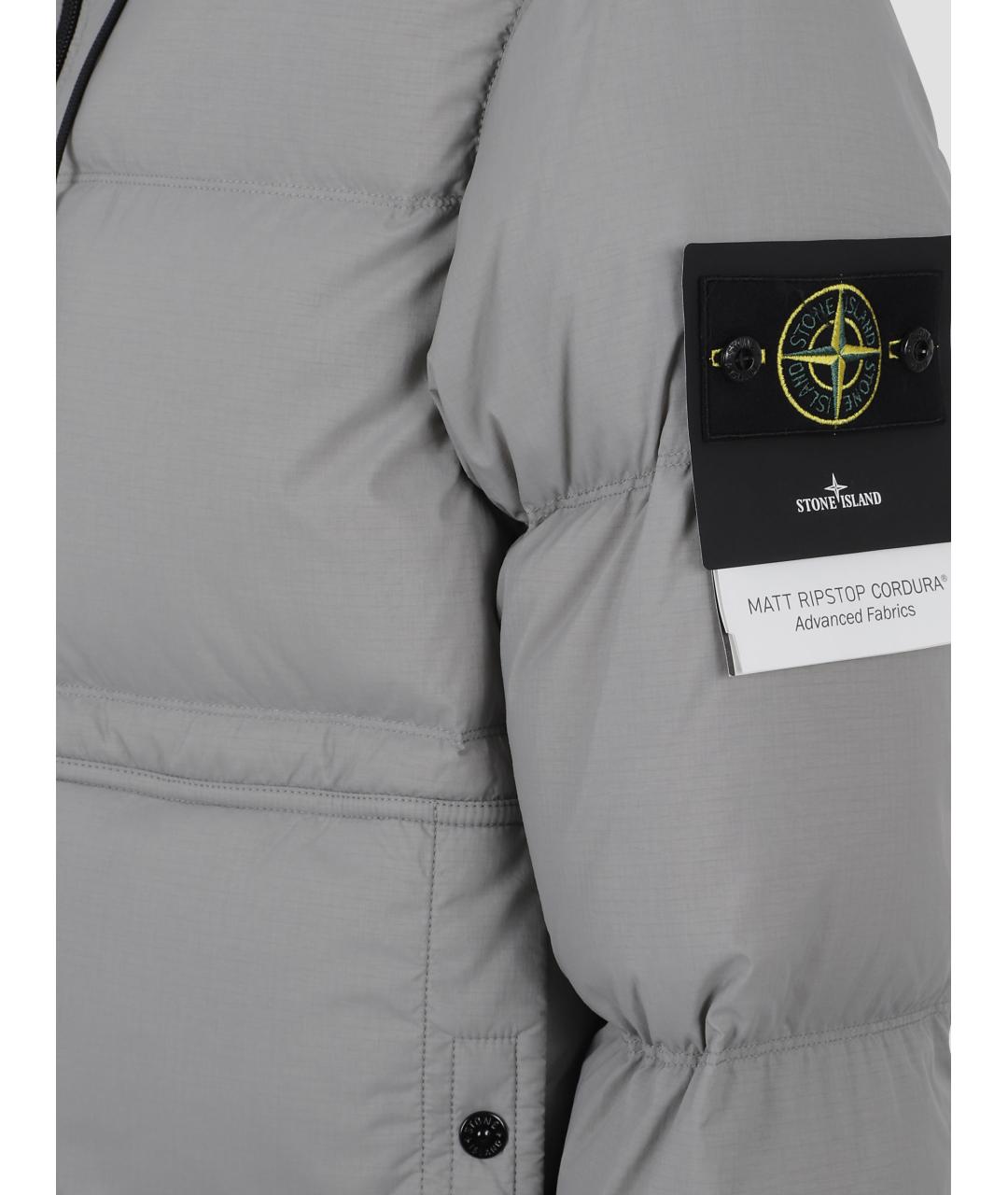 STONE ISLAND Серый полиэстеровый пуховик, фото 3