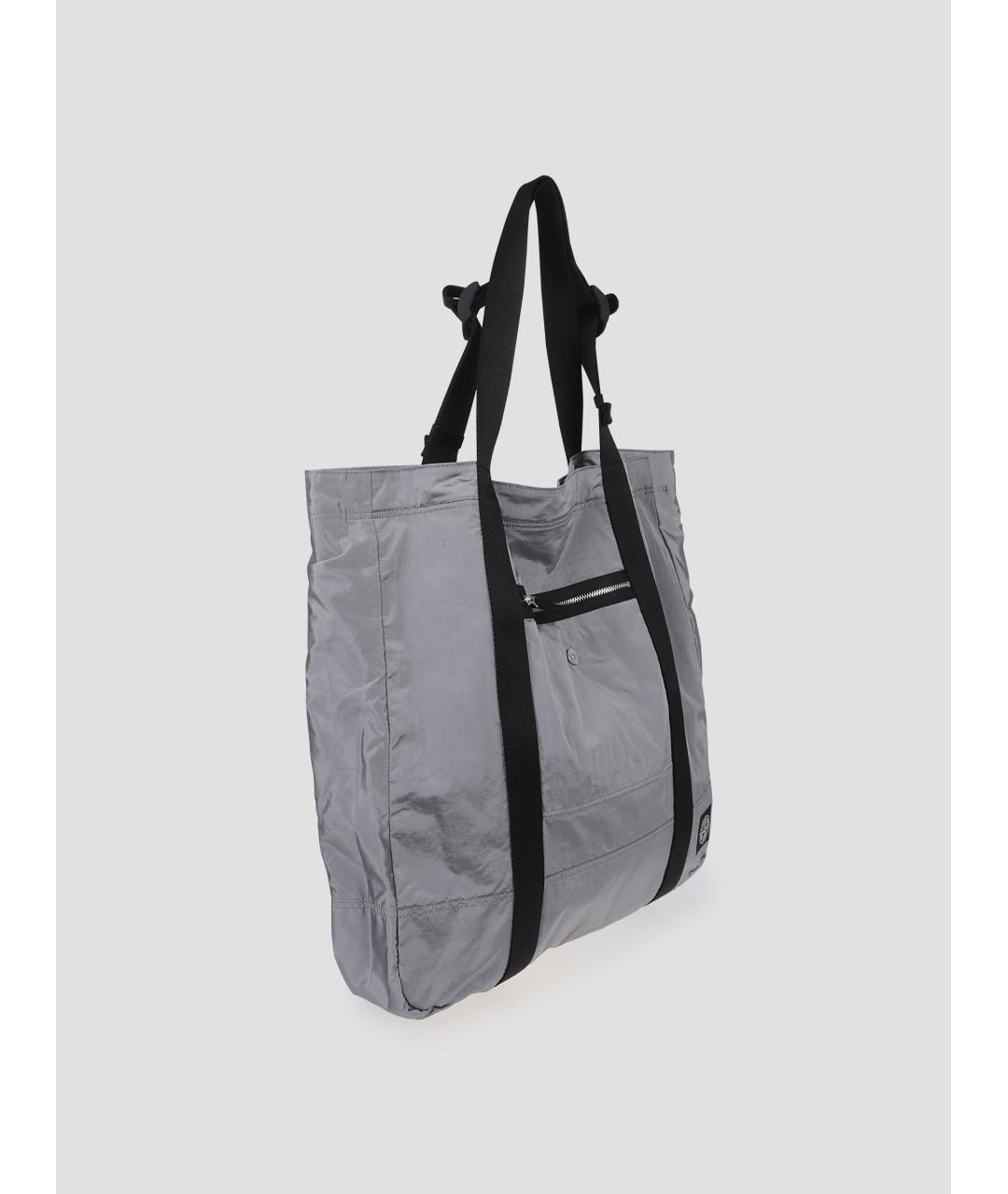 STONE ISLAND Серая тканевая сумка тоут, фото 3