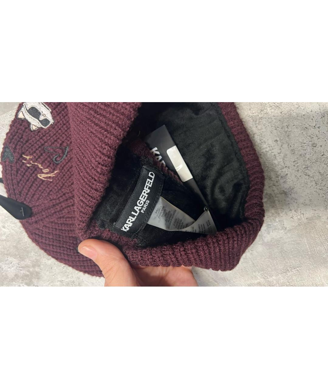 KARL LAGERFELD Бордовая синтетическая шапка, фото 3