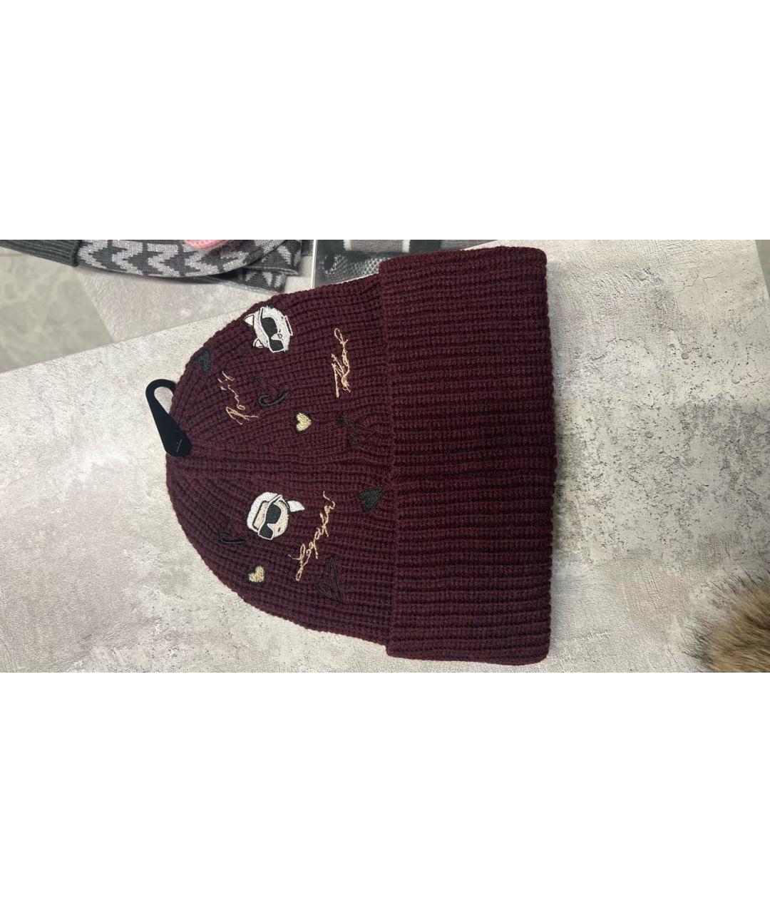 KARL LAGERFELD Бордовая синтетическая шапка, фото 2