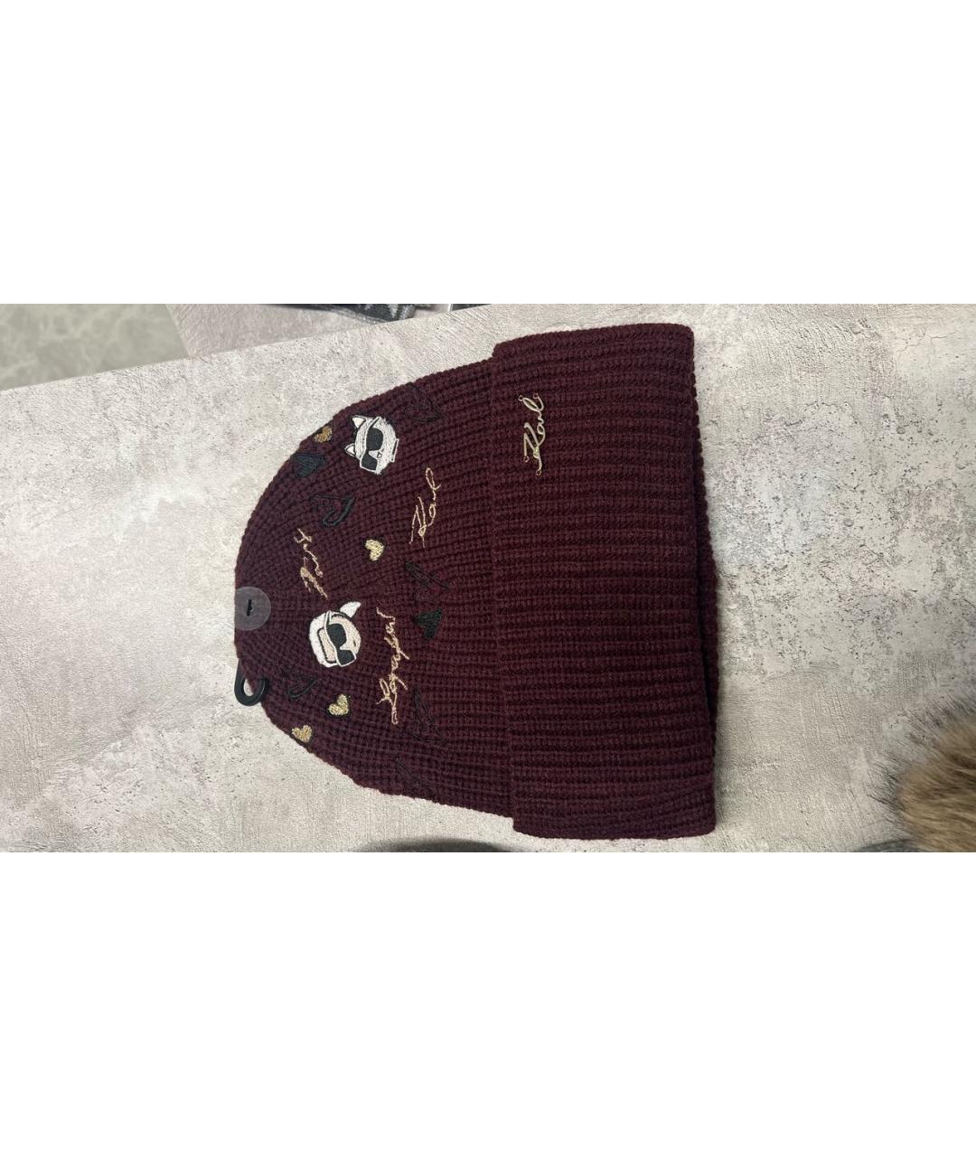 KARL LAGERFELD Бордовая синтетическая шапка, фото 8