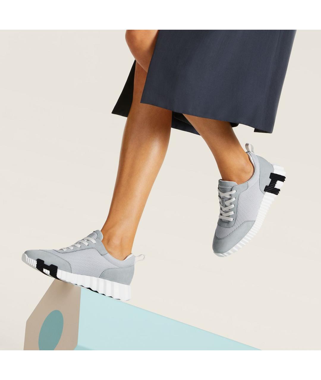 HERMES Голубые текстильные кроссовки, фото 3