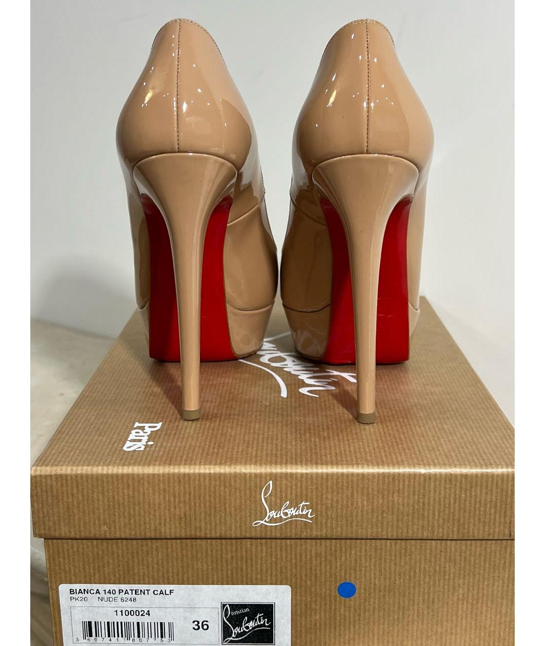 CHRISTIAN LOUBOUTIN Бежевые туфли из лакированной кожи, фото 5