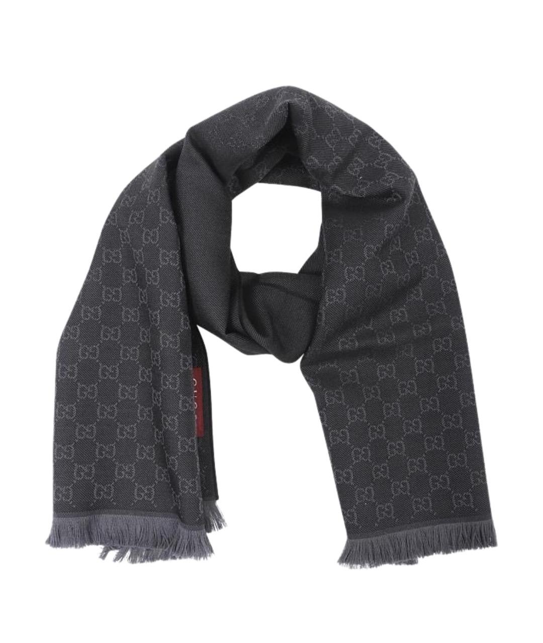 GUCCI Черный шерстяной шарф, фото 1