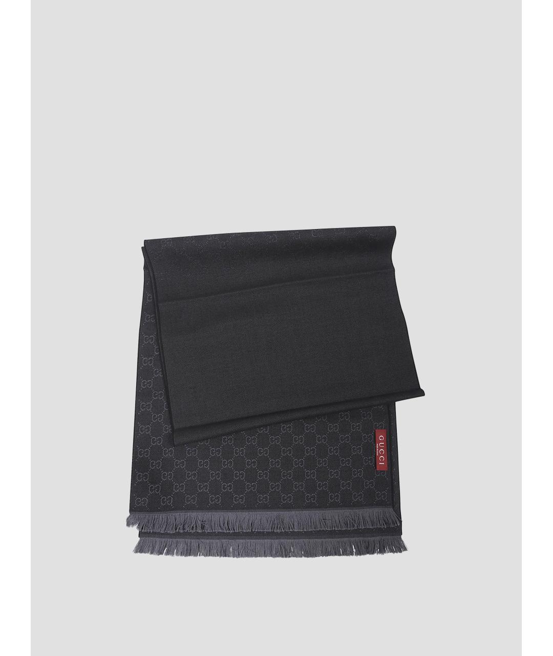 GUCCI Черный шерстяной шарф, фото 2
