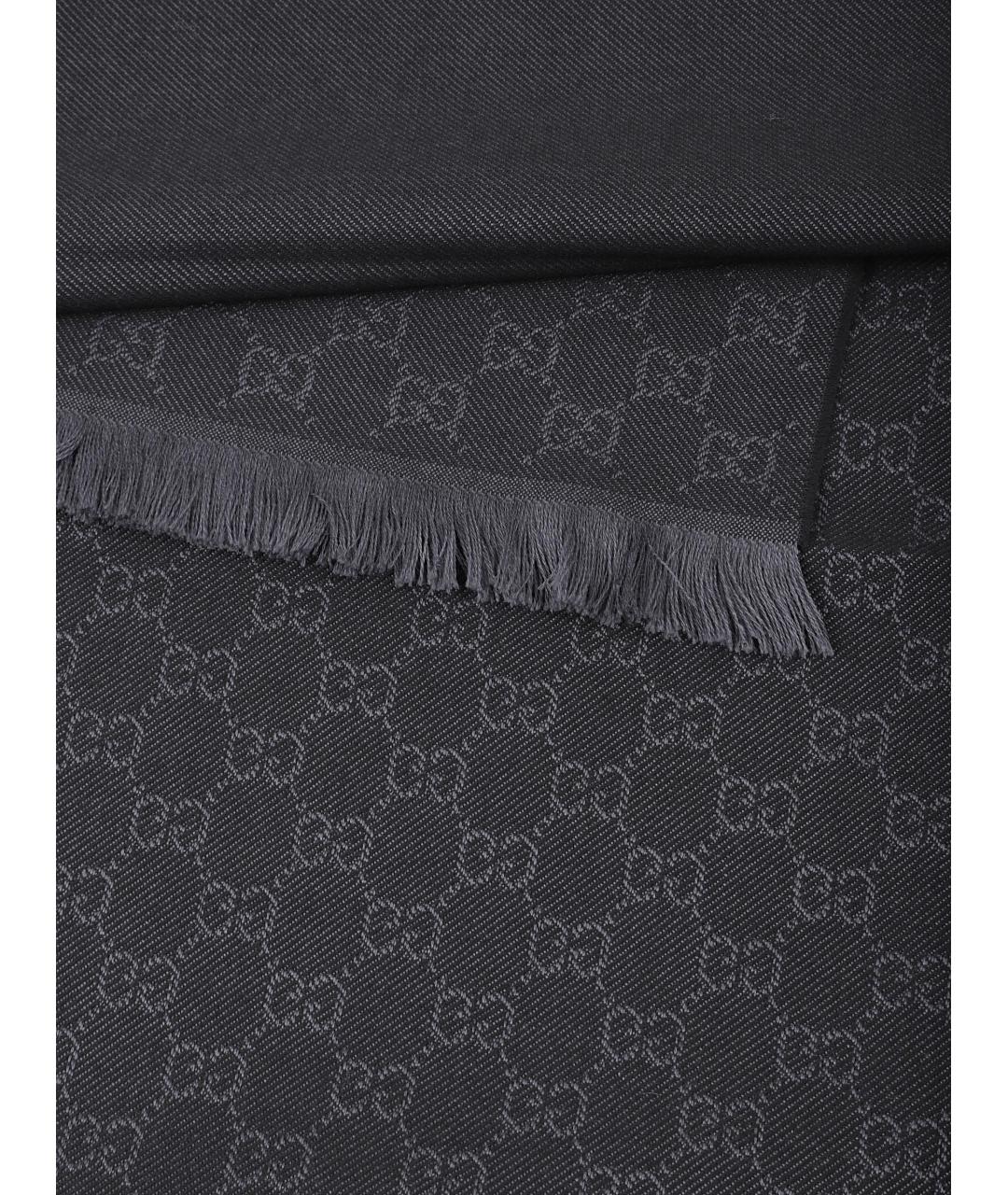 GUCCI Черный шерстяной шарф, фото 3