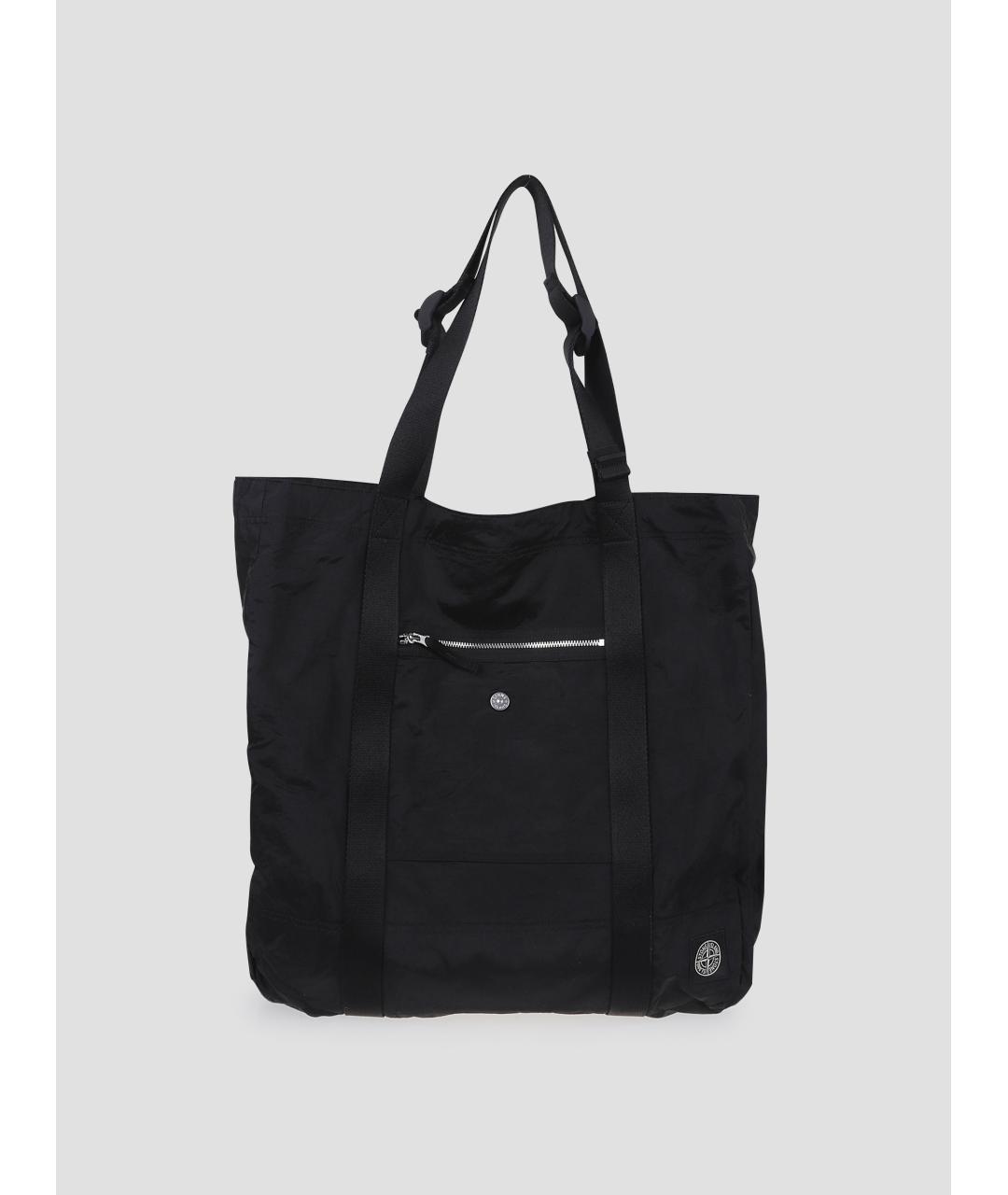 STONE ISLAND Черная тканевая сумка тоут, фото 4