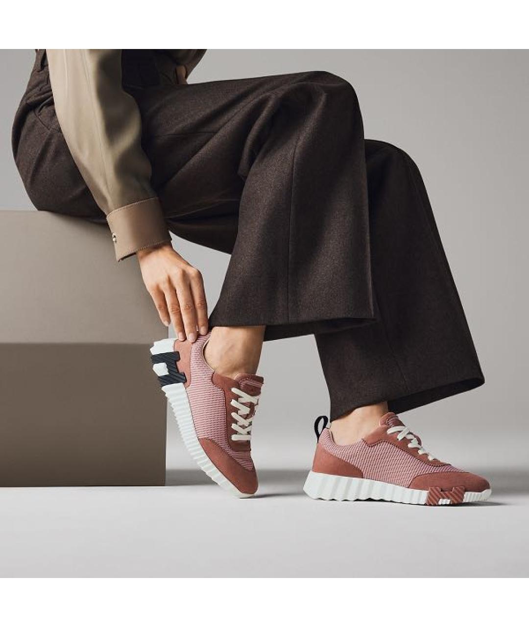 HERMES Розовые текстильные кроссовки, фото 3