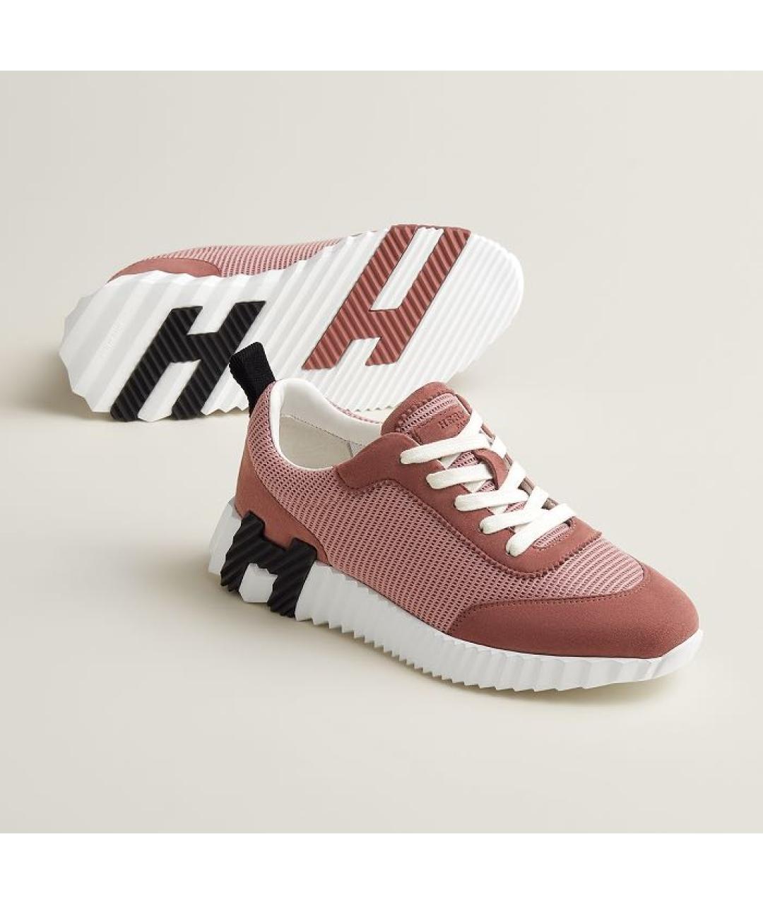 HERMES Розовые текстильные кроссовки, фото 2