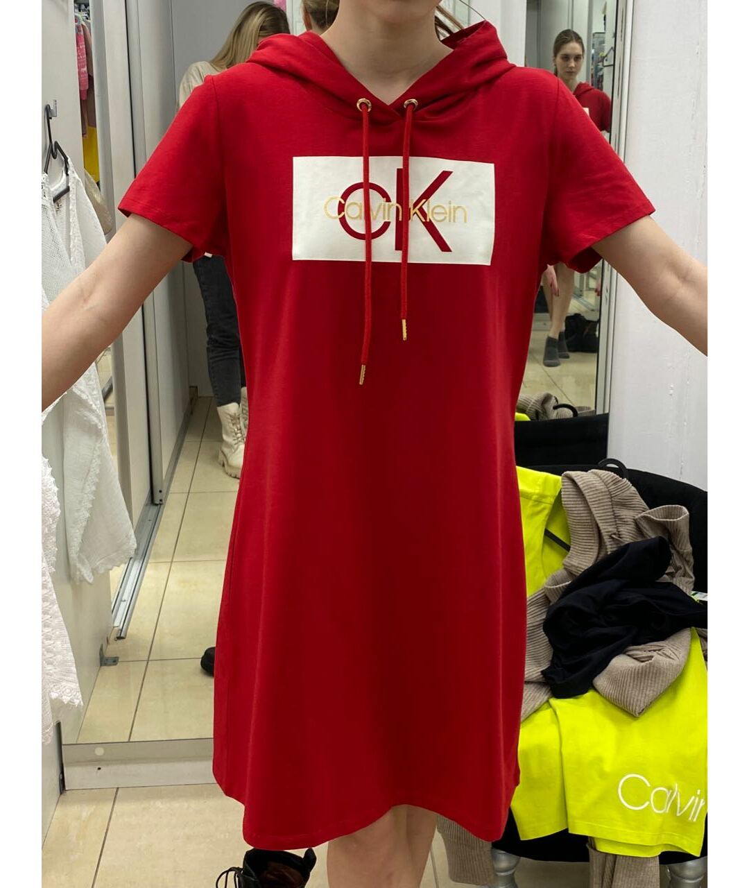 CALVIN KLEIN Красное хлопковое платье, фото 6