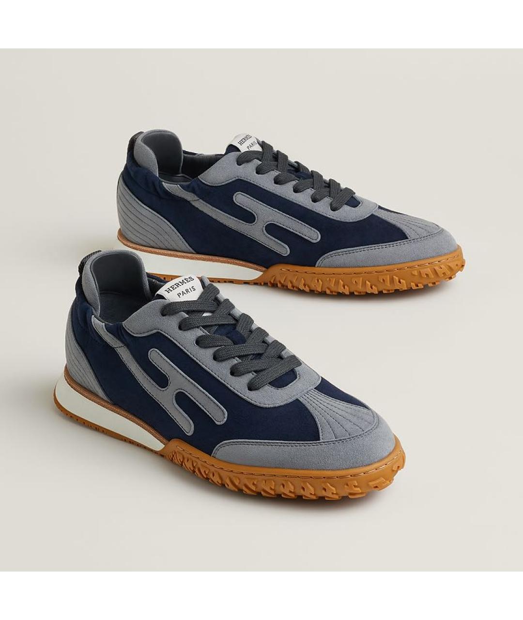 HERMES Темно-синие замшевые кроссовки, фото 2