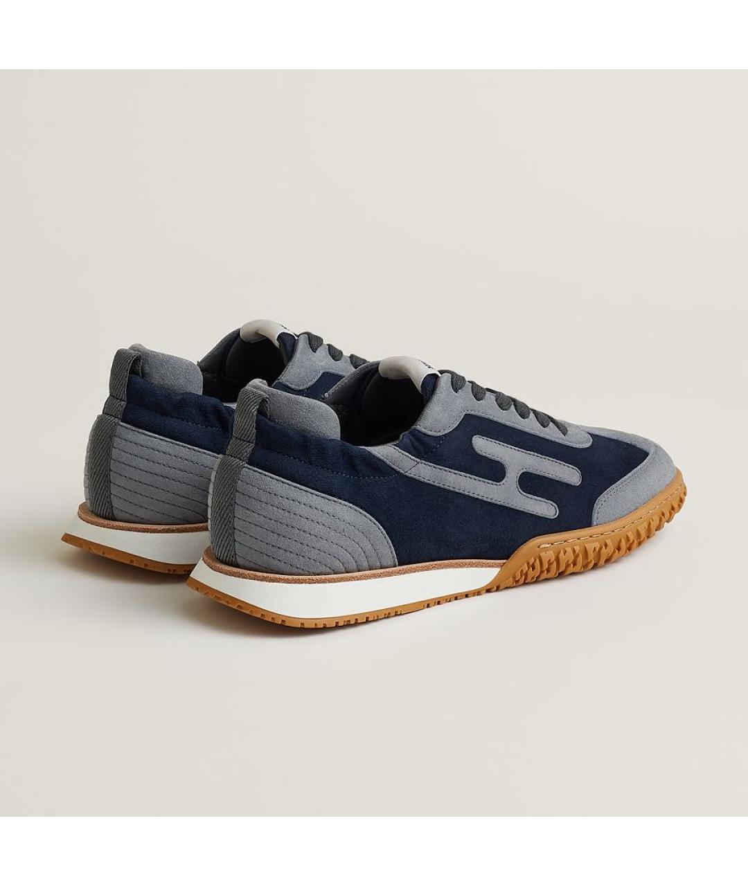 HERMES Темно-синие замшевые кроссовки, фото 4