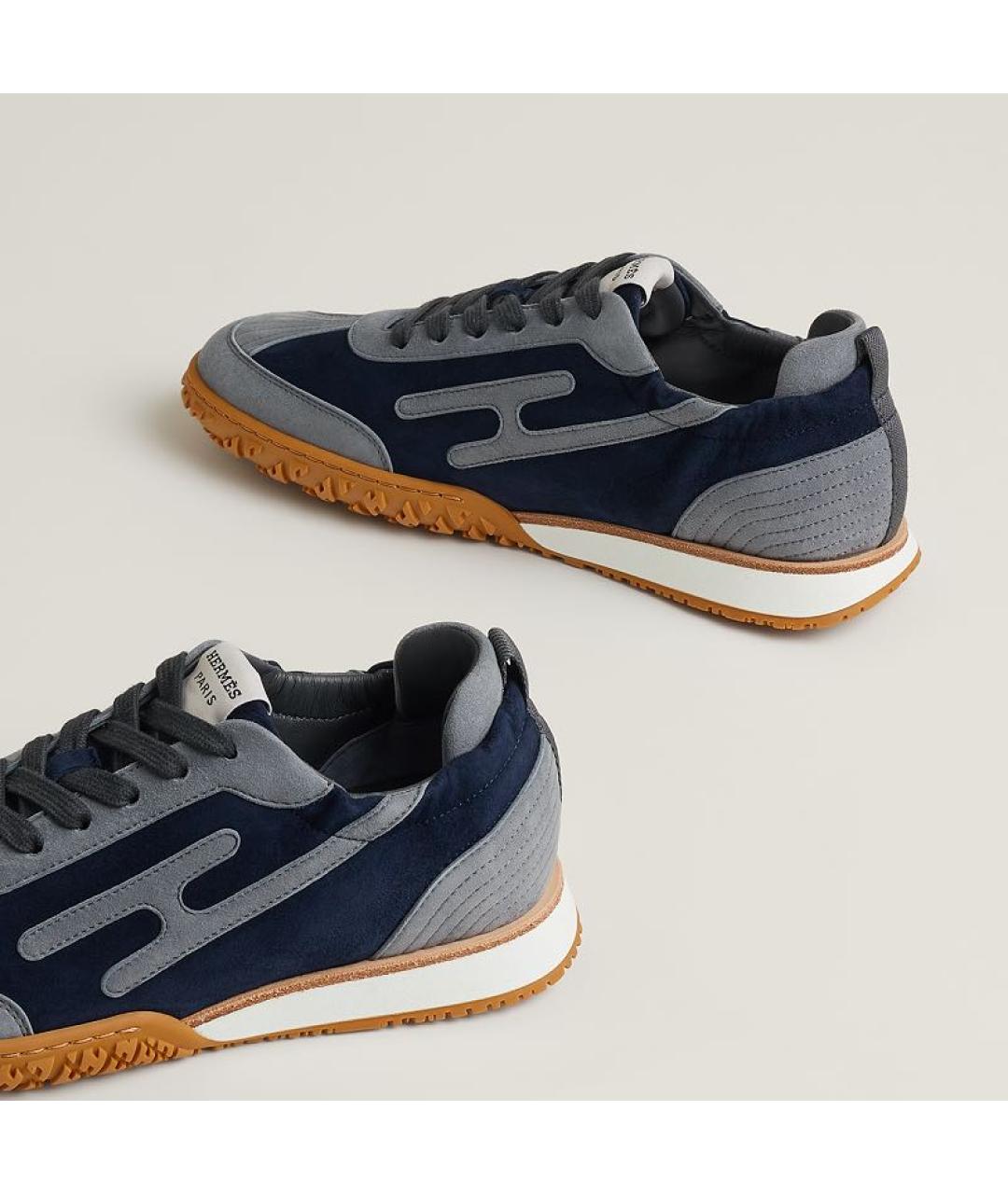HERMES Темно-синие замшевые кроссовки, фото 5
